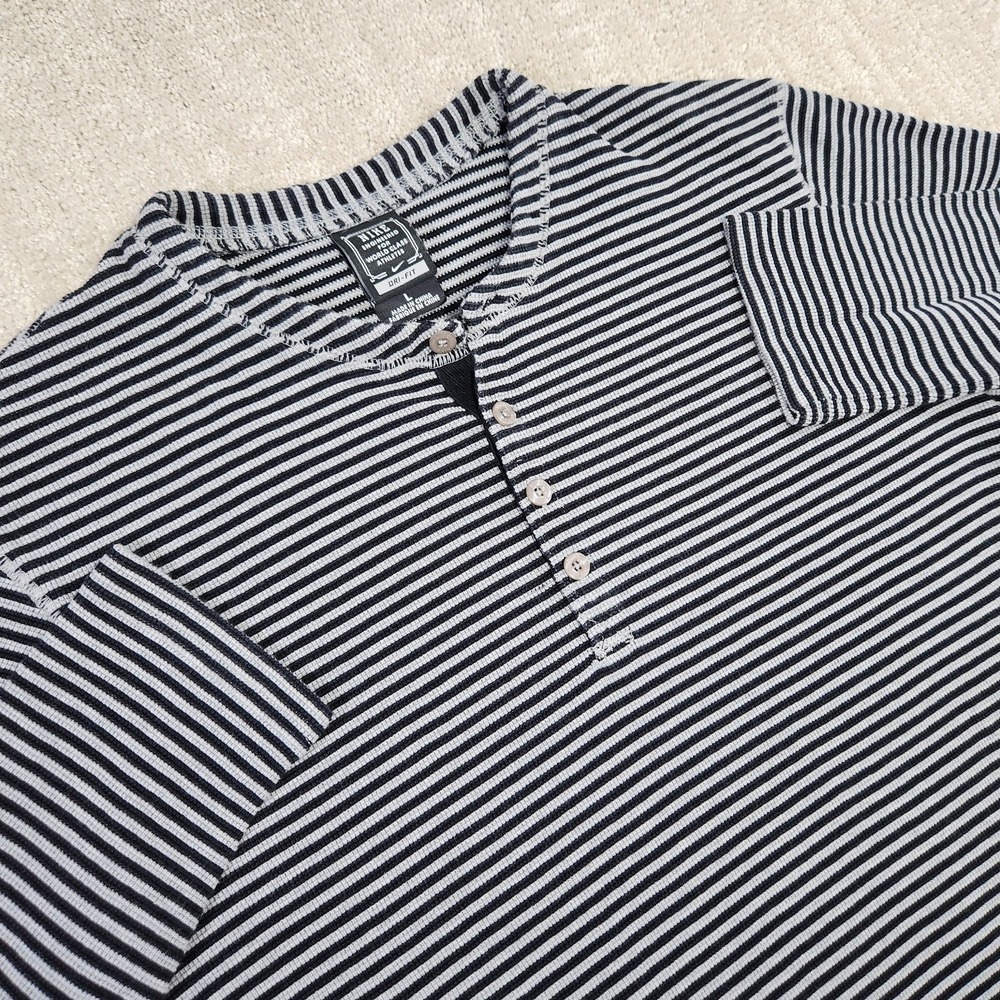 Nike Henley Shirt Men Large Heavy Organic Cotton Engineered Black Gray Stripe